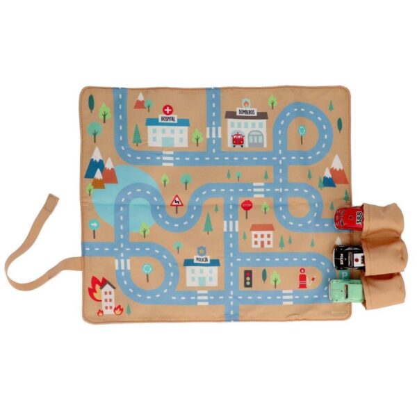 Juego mantel con circuito mostaza + 3 coches