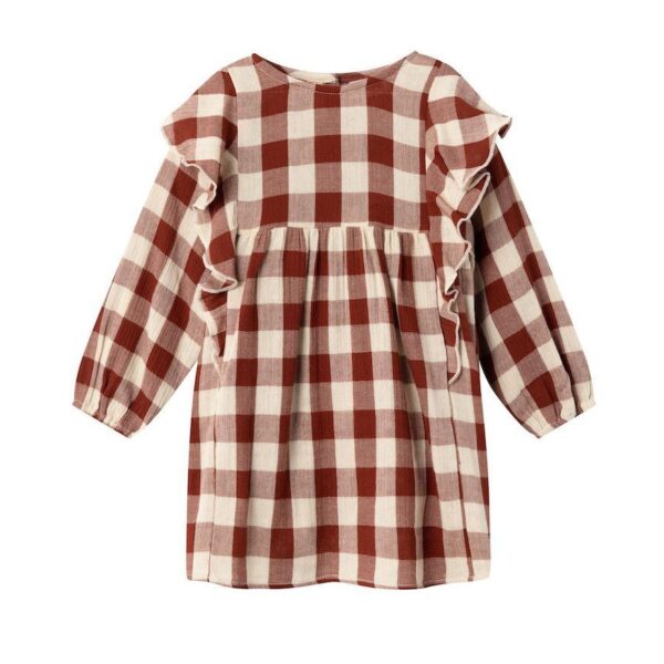 Vestido de cuadros manga larga | Granate