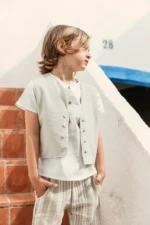 BERMUDA LINO RAYAS | BEIGE BLANCO KIDS - Imagen 3