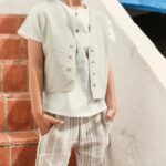 BERMUDA LINO RAYAS | BEIGE BLANCO KIDS - Imagen 2