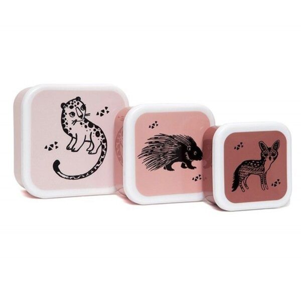 Set x3 tuppers Almuerzo "Black Animals Rose"