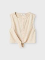 Blusa lino con nudo atado l BEIGE - Imagen 4