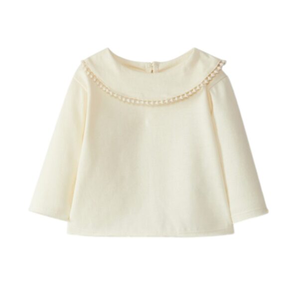 Camiseta manga larga cuello bordado | Natural