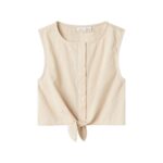 Blusa lino con nudo atado l BEIGE